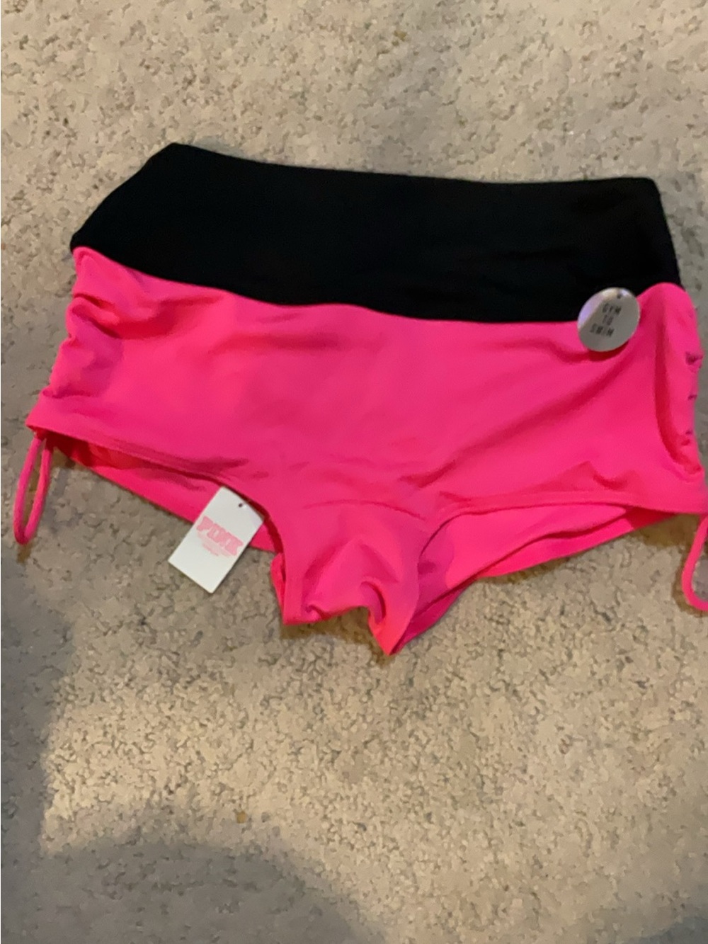 PINK Victoria's Secret Hot Pink and Black Gym to Swim Shorts